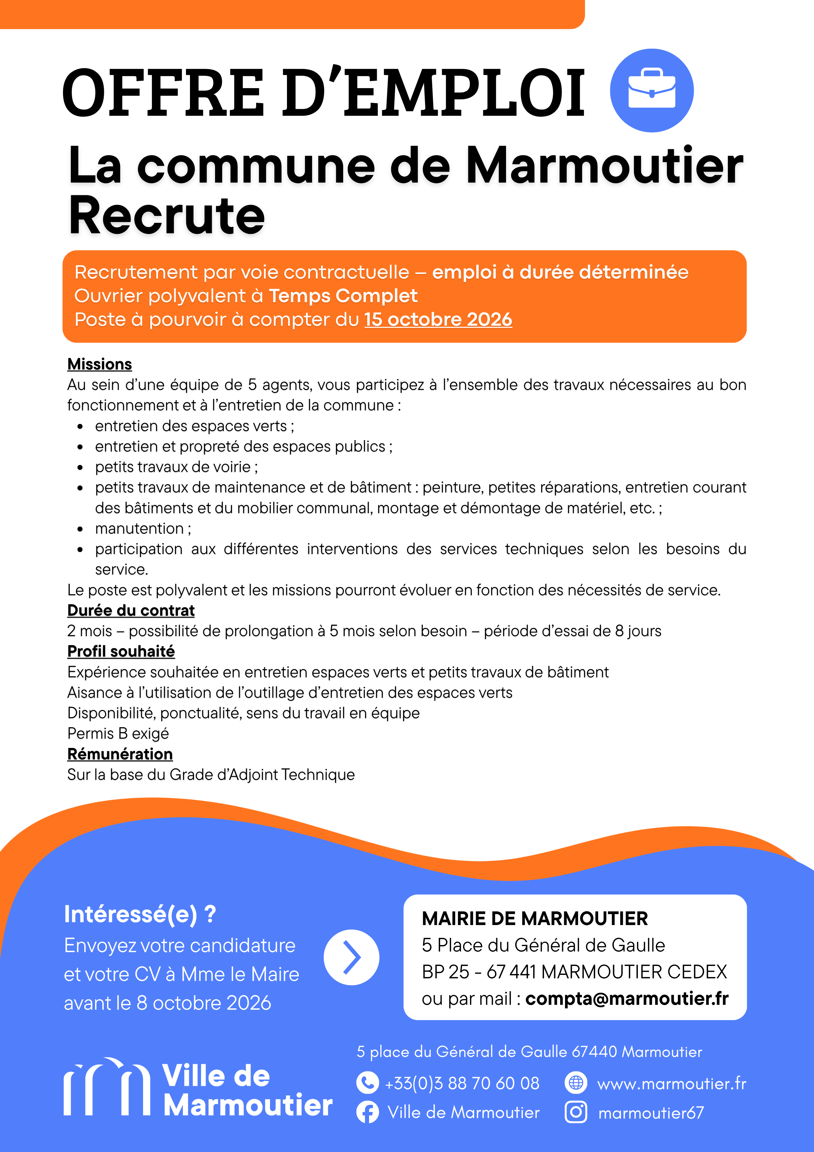 Offre d'emploi saisonnier 2026